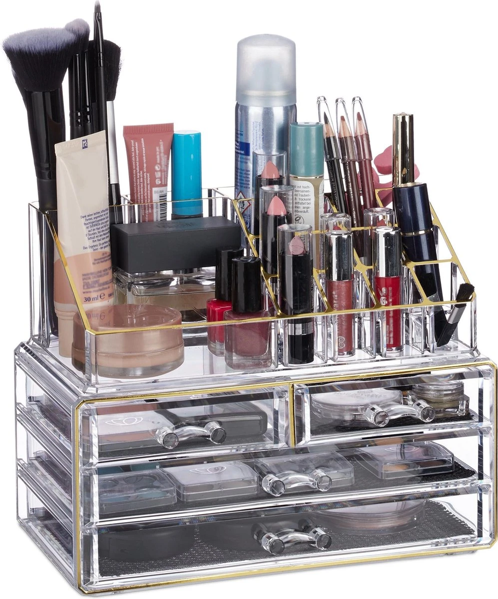 Relaxdays Make-up Organizer - Tweedelig - Cosmetica Opbergdoos + Lippenstift Houder - Zwart 3 Relaxdays Make-up Organizer - Tweedelig - Cosmetica Opbergdoos + Lippenstift Houder - Zwart - Afbeelding 3